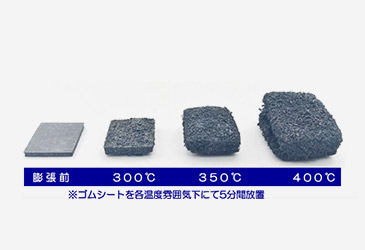 ※ゴムシートを各温度雰囲気下にて5分間放置(膨張前、300℃、350℃、400℃)